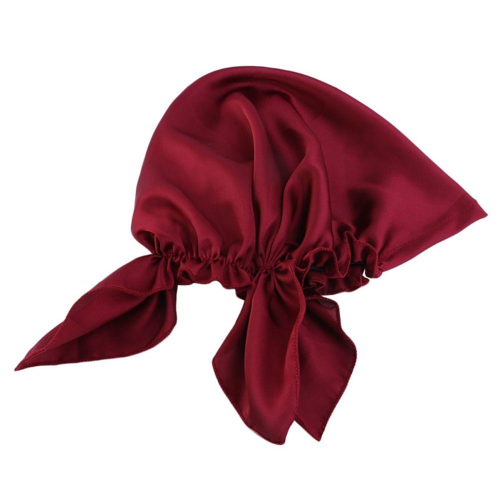 Women Bowknot Sleep Hat Breathable Silk Chemo Caps New Satin Night Cap