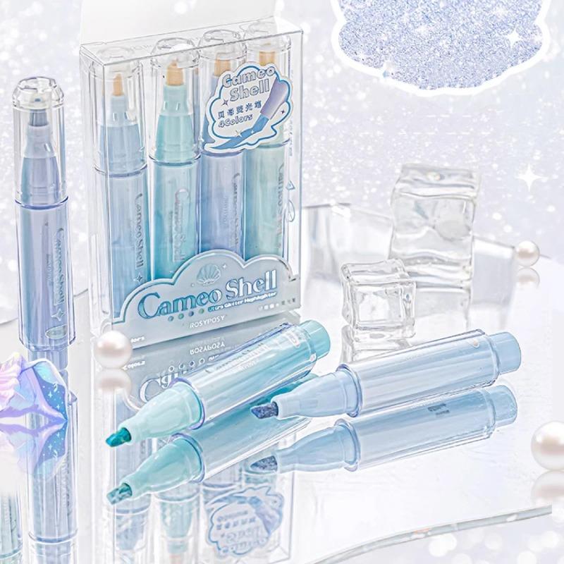 4 шт./компл. набор прозрачных перламутровых хайлайтеров, многоцветный маркер, креативные принадлежности для студентов «сделай сам», канцелярские принадлежности