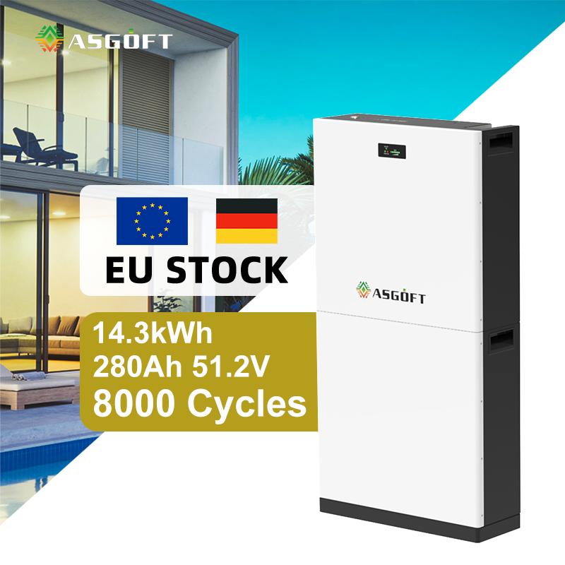 Germany Stock Home Energy Storage 14.3kWh 15kwh 51.2V 280Ah 10kWh 15kwh LiFePO4 Lithium Ion Battery Solar Storage System