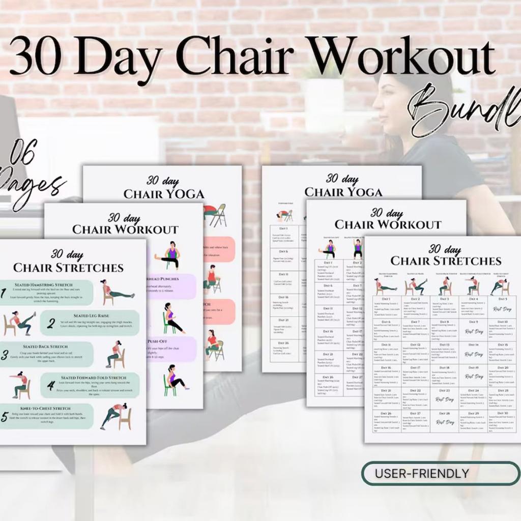 30 Day Chair Workout Fitness Planner Home And Exercise Guide Training Log Book