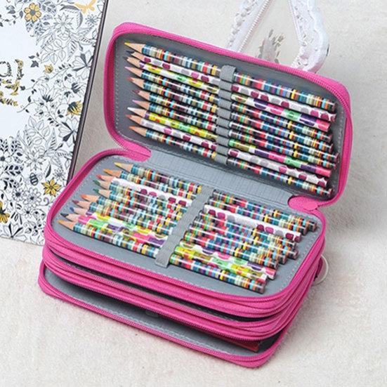 Large Capacity 3 Layer 52 Holes Student Pen Pencil Storage Zipper Case Holder