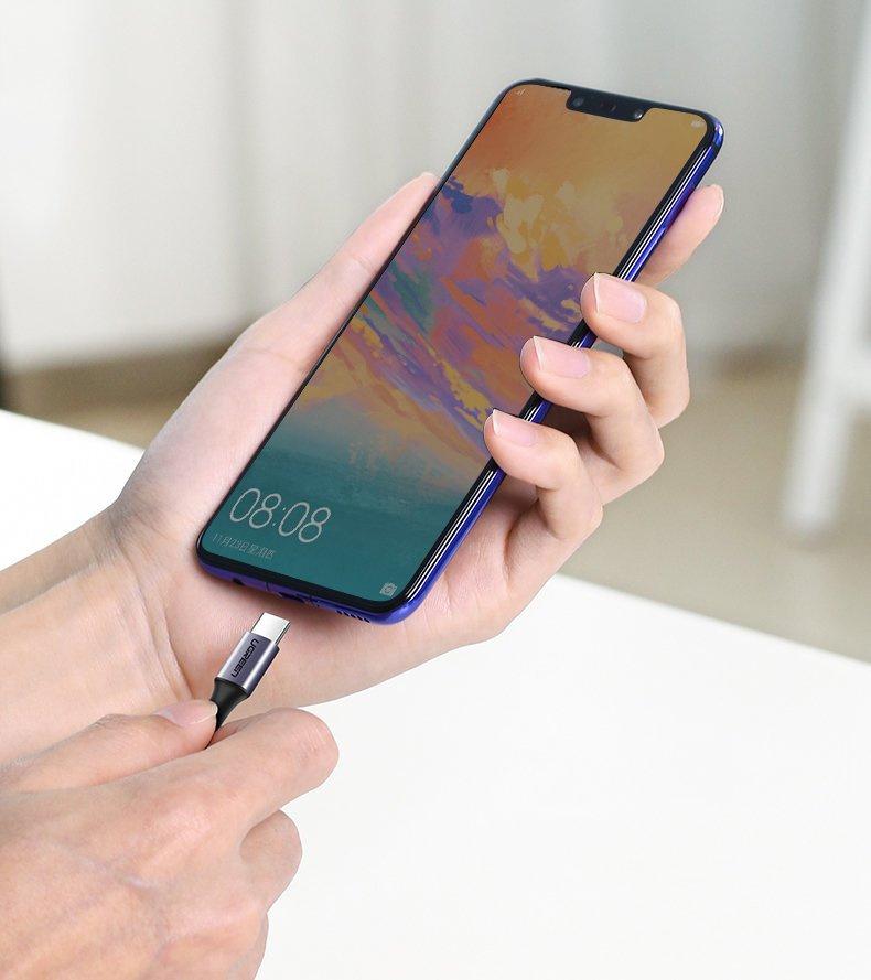 Ugreen USB-C to USB-C Cable 60W 3A 1m (Gray) - Straight/Angled Connector - Fast Charging PD QC