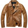 Мужские кожаные куртки китайского размера, вощеные, желто-коричневые, из натуральной коровьей кожи, для мужчин, куртки для мотоциклистов и байкеров из коровьей кожи