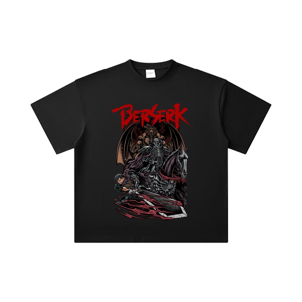 260 GSM Double Yarn 32 Count 100% Cotton Berserk V4 Skull Knight Print Unisex Heavy Cotton T Shirt