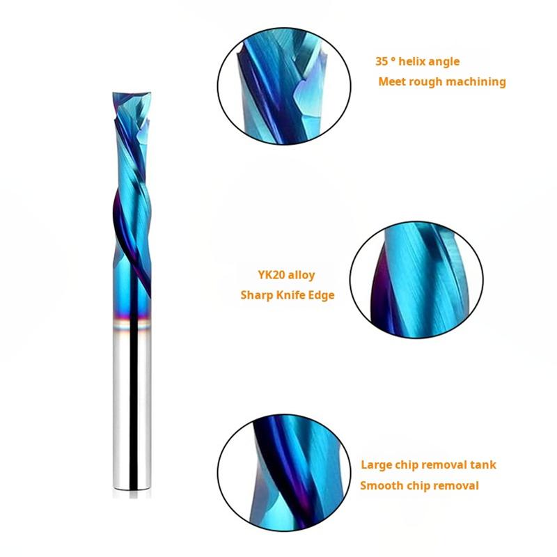 Фреза спиральная 2-заходная с хвостовиком 1/4 дюйма, резка вверх/вниз, твердосплавная фреза, фреза для ЧПУ-роутера, точная канавка