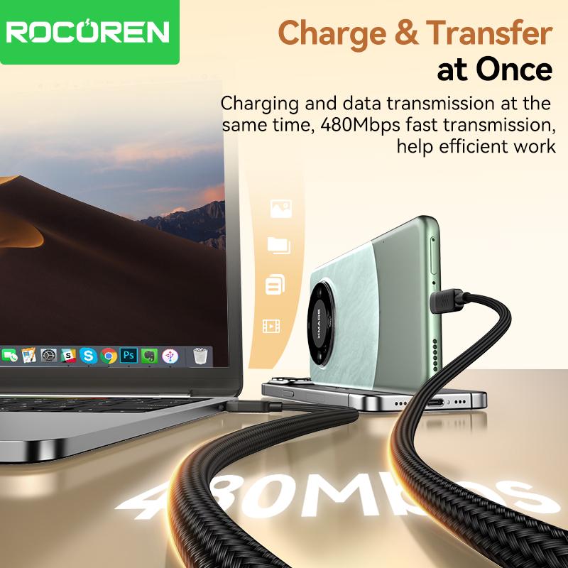 Rocoren 240 В USB C Type C Кабель для быстрой зарядки и передачи данных PD3.1 Быстрая зарядка Type C Шнур Для MacBook 16 15 Samsung Galaxy S24
