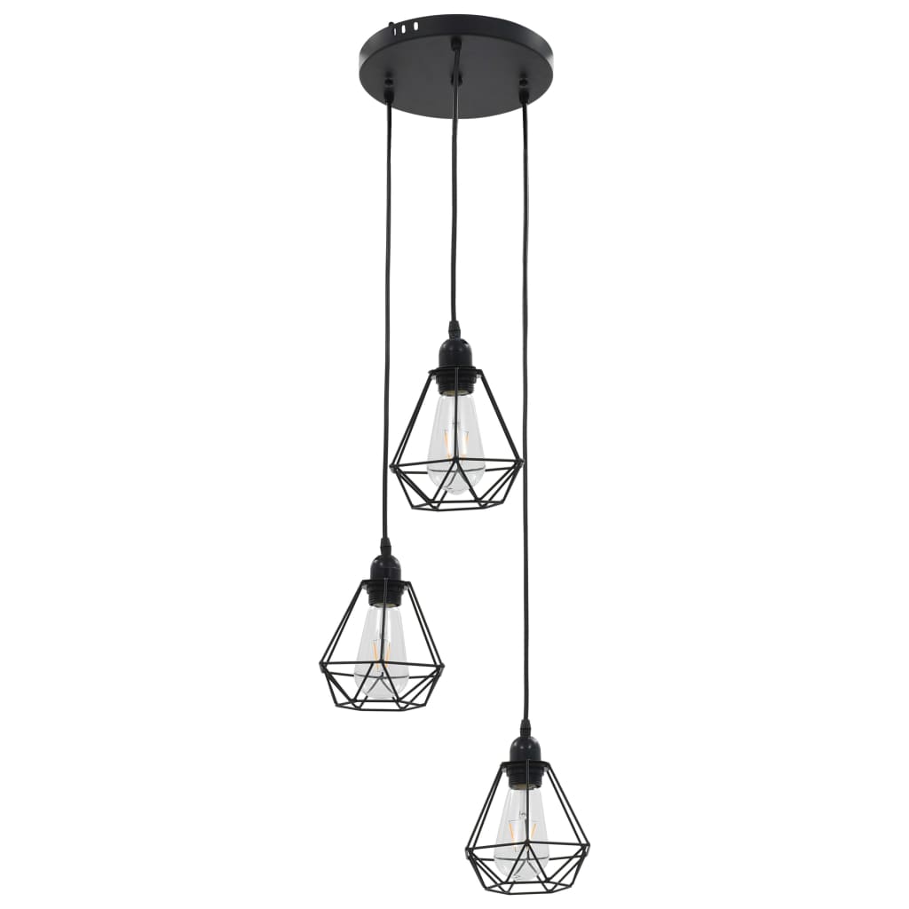Diamond Design Ceiling Lamp in Black 3 x E27 Bulbs