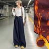 Non-fading Wide-leg Pants Loose and Drape Straight-leg Pants Fleece Thickened Jeans Women