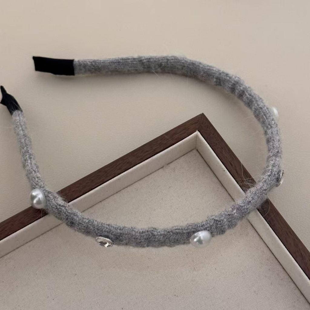 Роскошная вязаная повязка на голову со стразами и жемчугом: Женский элегантный плюшевый головной убор