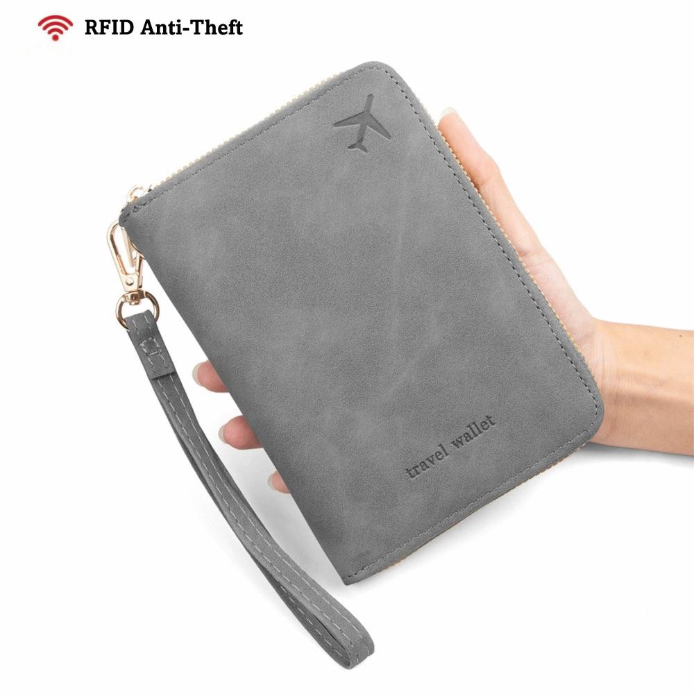 Многофункциональный PU RFID-чехол для паспорта, однотонный, антимагнитный, кошелек для путешествий, на молнии, держатель для паспорта, унисекс