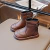 Зимние ботинки для девочек в британском стиле, однотонные повседневные детские кожаные ботинки, теплые плюшевые детские модные хлопковые ботинки до щиколотки, универсальные