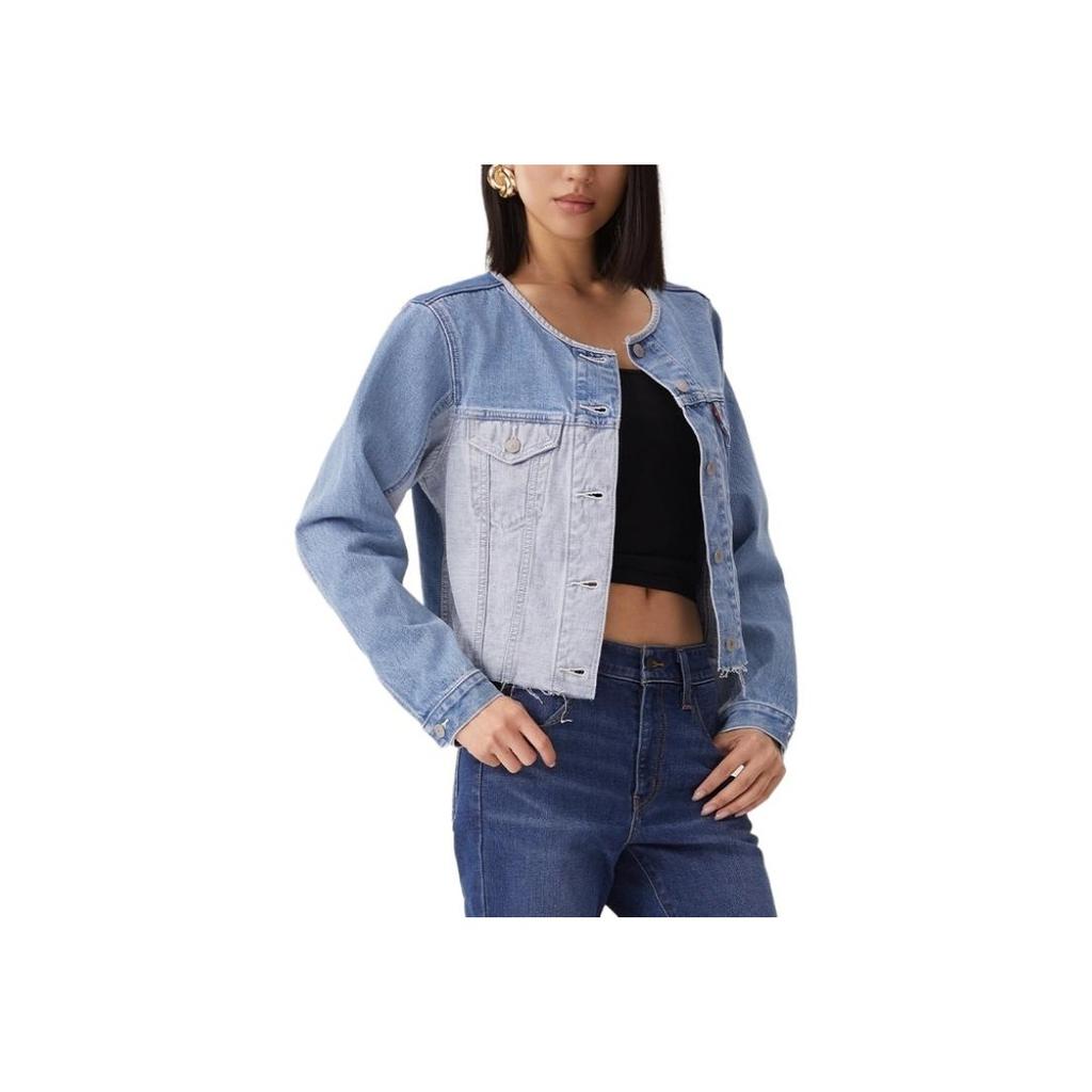 Levis Цветной блок Удобная Повседневная Куртка из Денима с Коротким Рукавом и Круглым Вырезом Женские куртки 0052H-0000
