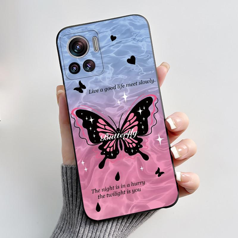Casing For Motorola Edge 30 Ultra / Edge X Cover Aesthetic Fashion Cute Cat Astronaut Black Soft Silicone Shockproof TPU Case