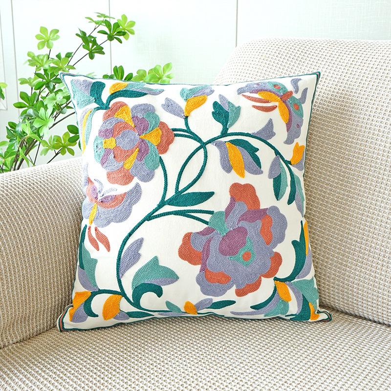 Spring Green Embroidery Throw Pillow Cover 45X45Cm Green Leaf Sofa Pillowcase Headboard Cushion Covers Pillowcases Decor Home