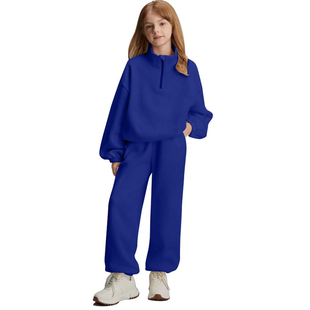 Girls' High-Neck Half-Zip Sweatshirt + Long Pants Sports Fleece Casual Children's Set