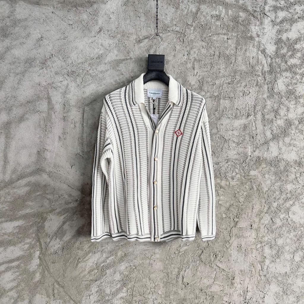 CASABLANCA Sicilian Style Handmade Woven Stripes Unisex Long Sleeve Cardigan Sweater
