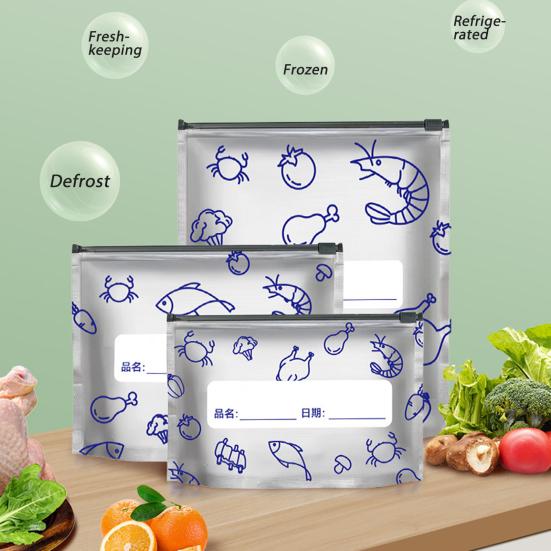 Aluminum Foil Sealed Bags Reusable Leakproof Heat Resistant Sealable Bags Vacuum Zippered Food Pouches with Label Stand-Up Bottom for Vegetable