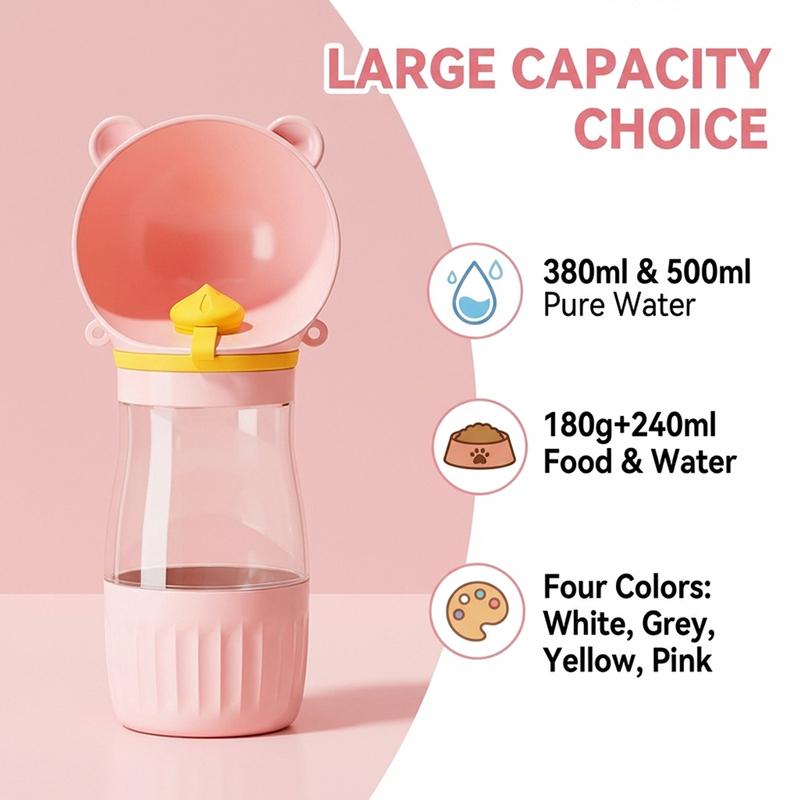 2-in-1 Pet Water Bottle for Small Big Dogs Portable Cat Dog Drinking Bowls with Food Container Shoulder Strap Labrador Feeder