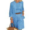 Simple Women Outfit Lapel Loose-fitting Buttons Elastic Waist Shorts Linen Suit