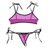 Women's Swimsuit Spaghetti Straps Self-Tie Bra Top with Briefs Sheer Mesh Bathing Suit Beachwear