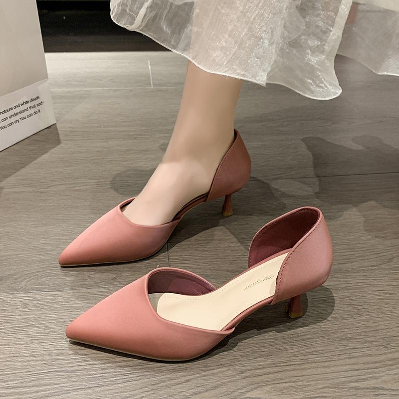 2024 Элегантные туфли на высоком каблуке с острым носком, женские летние новые стильные удобные туфли с резиновым верхом