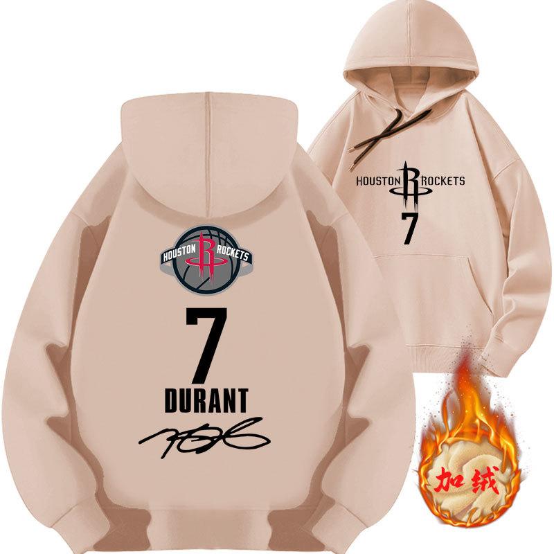 Kevin Durant No. 7 Rockets Printed Hooded Sweater Top Basketball Loose Fall and Winter Fleece Thickened Clothes