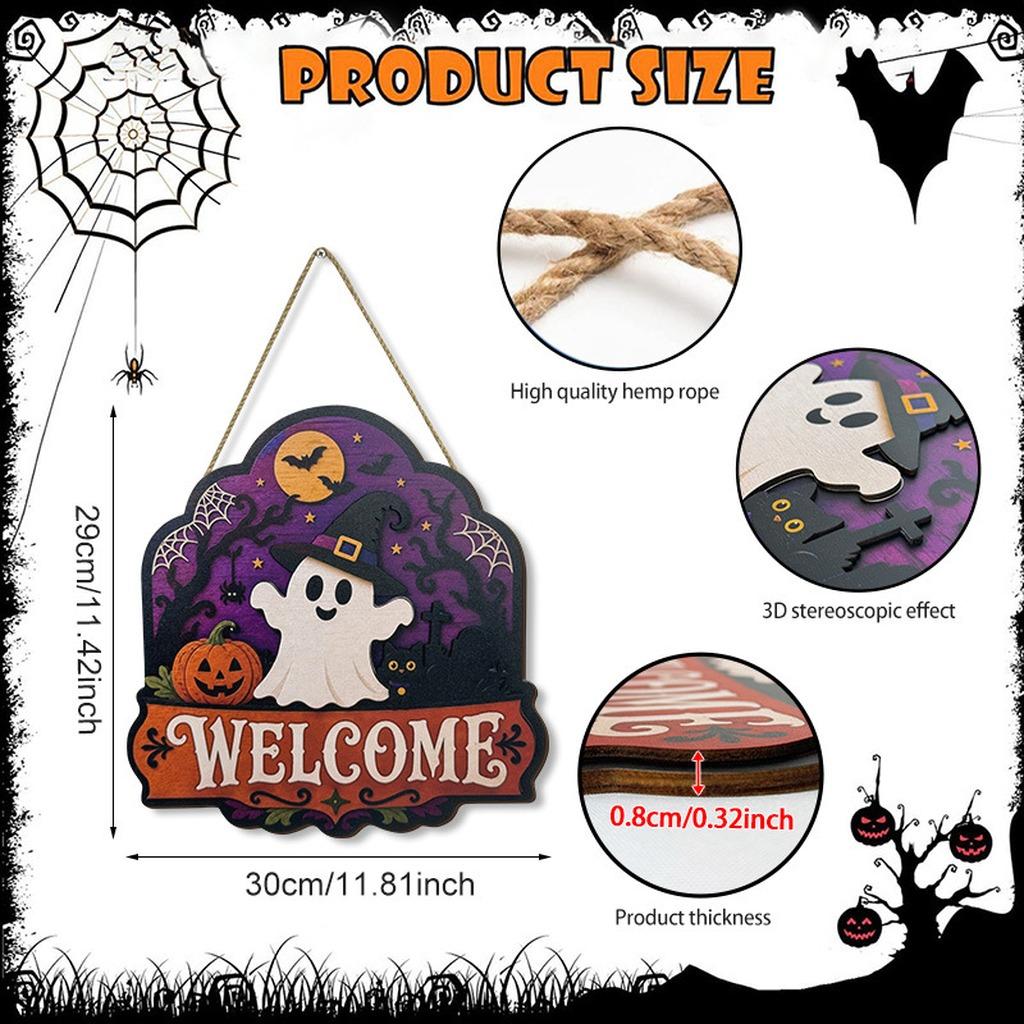 Welcome Door Plaque Wooden Halloween Wooden Door Sign Wooden Decorative Sign Natural Wood Halloween Welcome Sign For Holiday