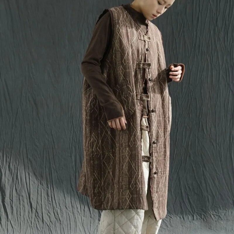 Johnature Женские хлопковые жилеты в китайском стиле, пальто с v-образным вырезом и цветочным принтом, весенние свободные винтажные женские длинные жилеты