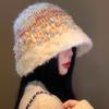 Японская плюшевая вязаная шапка-рыбачка для женщин на осень и зиму, в корейском стиле, маленькая шляпа-ведро, подчеркивающая лицо, теплая и непродуваемая, шерстяная шапка, модная