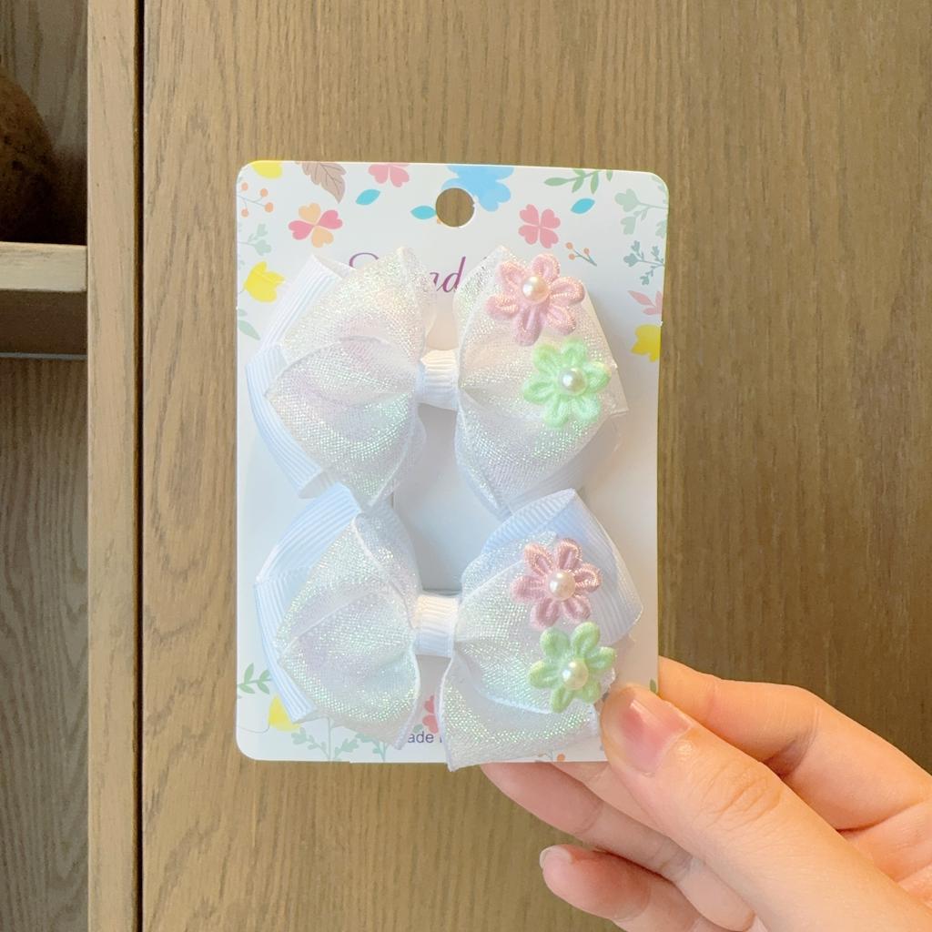 2Pcs/set New Cute Fashion Shiny Flowers Bow Lovely Girls Hairpins Children Headwear Hairgrip Hair Clips Hair Accessories Gift