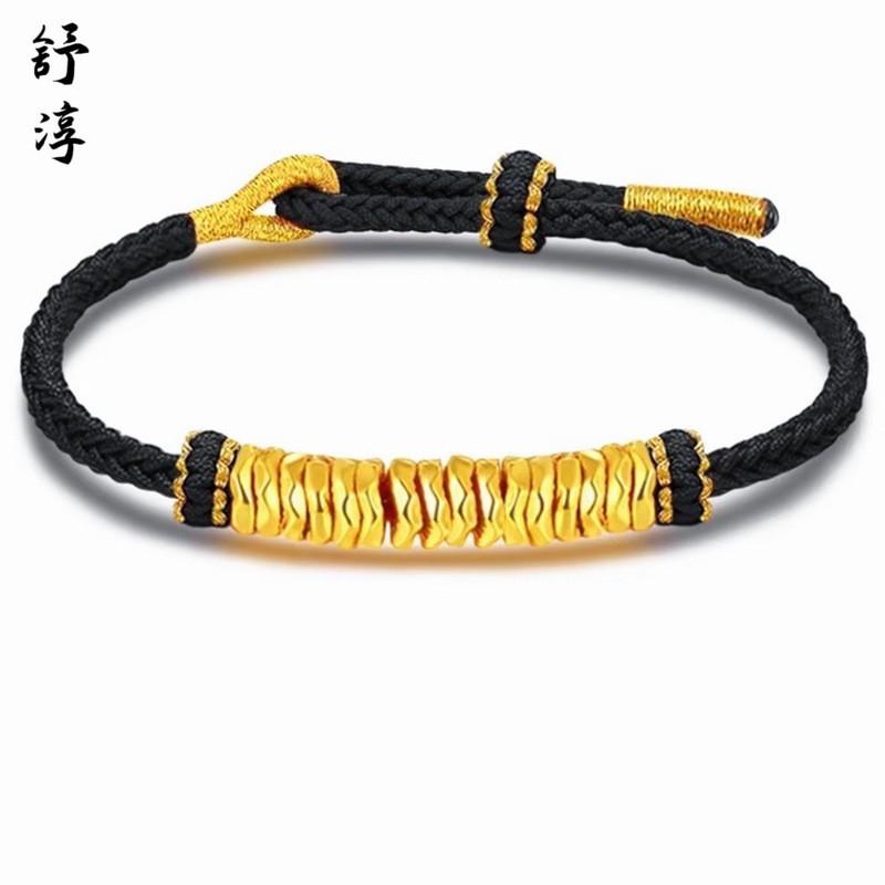 Позолоченный Браслет-Узел Удачи на Красном Черном Шнурке Регулируемый Ручной Работы Китайский Стиль Браслет-Амулет Удачи