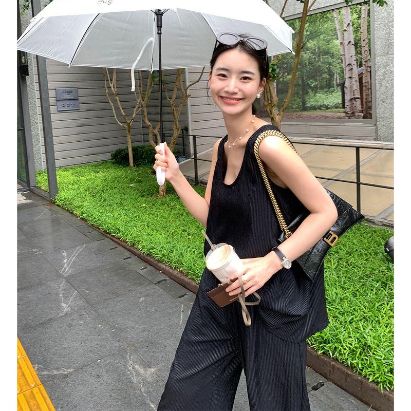 Lickysenior In Stock Timeless Suit Vest Women's Summer High Waist Thin Loose Casual Pants Two-piece Set