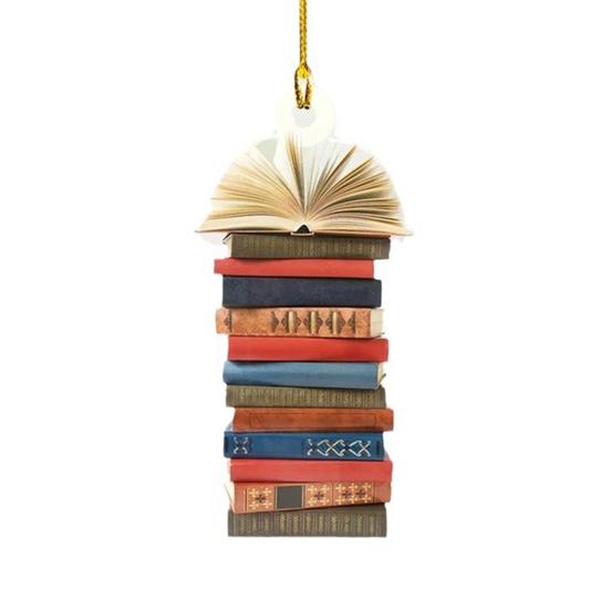 Reading Vintage Book Christmas Ornament Acrylic Craft Colorful Stacked Book Hanging Ornament Christmas Tree Decorative Props Holiday Party Home