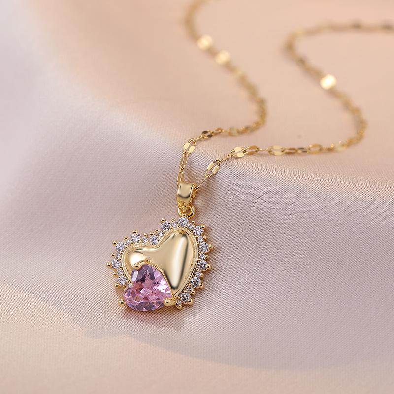 Heart Pendant Necklace for Women Fashion Cubic Zirconia Necklaces Hypoallergenic Stainless Steel Chain Jewelry Wedding Engagement Party Accessories