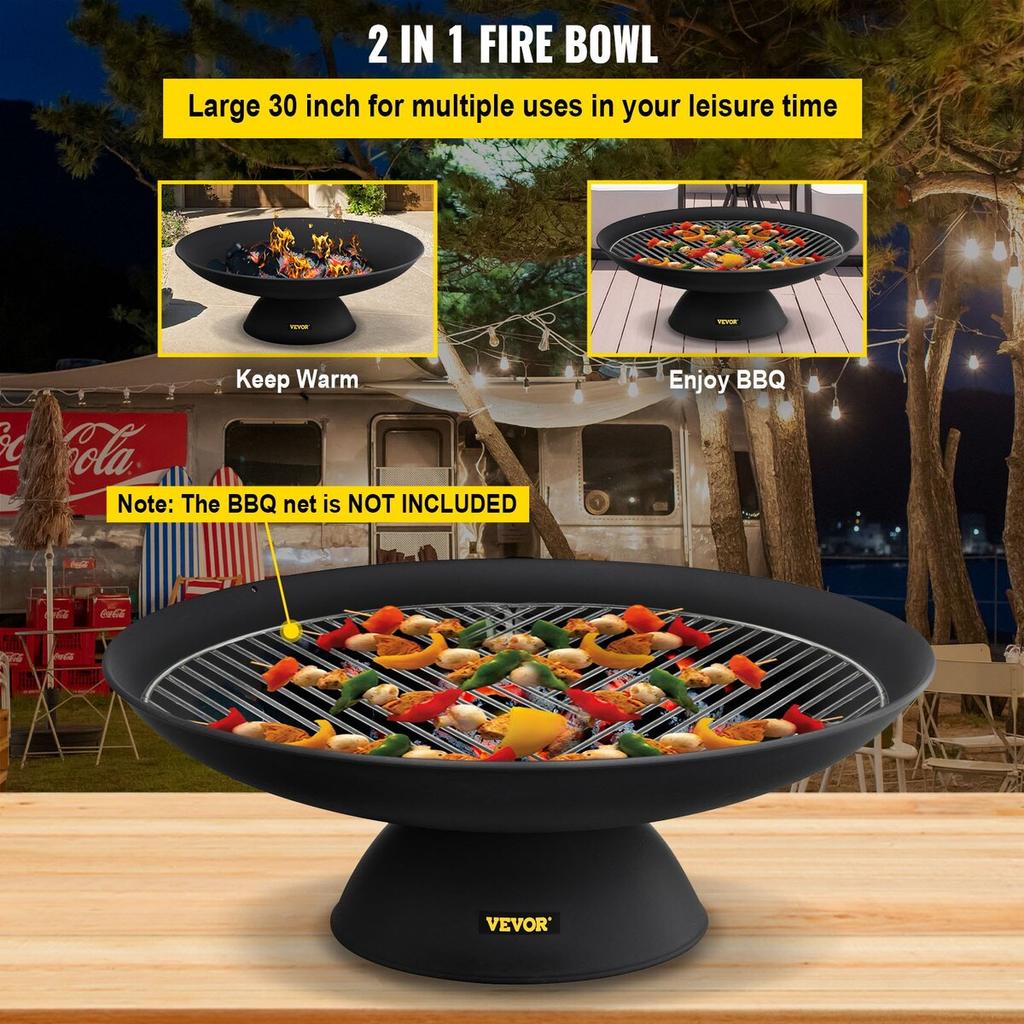 Fire Pit Bowl, 30-Inch Deep Round Cast Iron Fire Bowl, Wood Burning for Outdoor Patios, Backyards & Camping Uses, with A Stable Bowl Designed Base and
