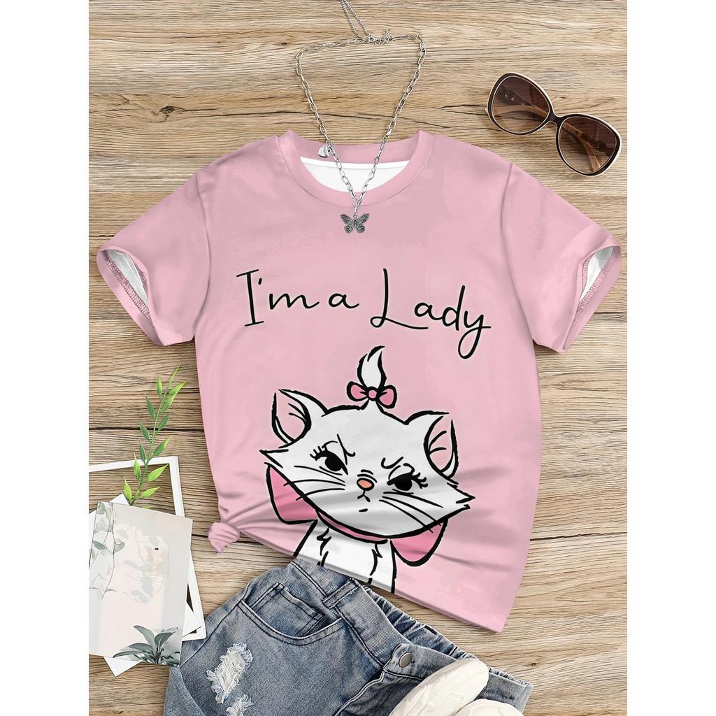 Cute Marie Cat Bow T-Shirt for Kids 3D Printed Design Perfect for Summer Casual Wear