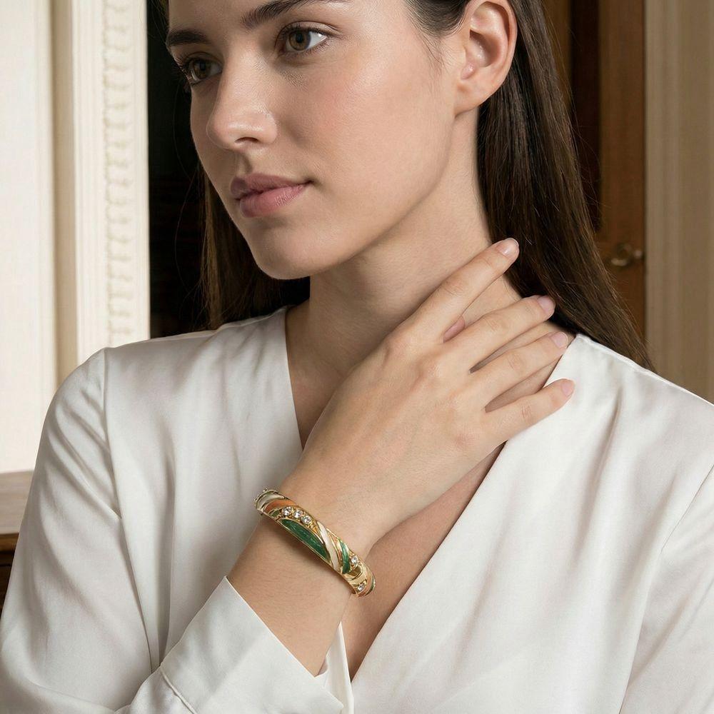 Colorful Enamel Cloisonne Bracelet Dainty Rhinestone Inlay Oil Dipping Cuff  Women