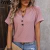 Женские модные повседневные летние весенние однотонные блузки и рубашки с v-образным вырезом и короткими рукавами с принтом