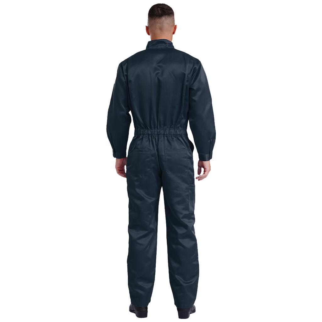 Mens Pure Cotton Jumpsuit Stand Collar Design Long Sleeve Front Zip Overalls Work Uniform Coveralls