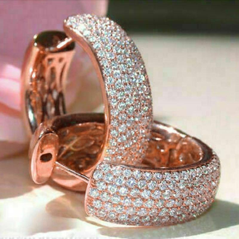 Серьги-кольца Huitan Luxury Rose Gold Color для женщин с микро-паве Cz, великолепные женские аксессуары для помолвки и вечеринки в подарок