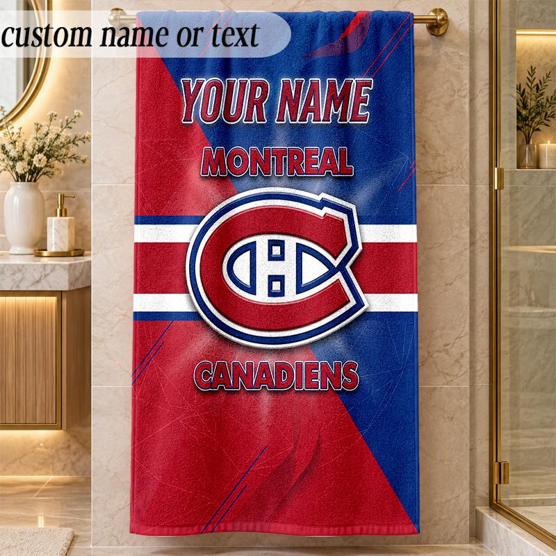 Пляжное полотенце Montreal Canadiens с индивидуальным именем и текстом, персонализированное, мягкое, для пляжа, бассейна, дома, декор, подарок