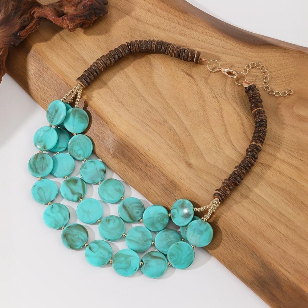 Round Beaded Necklace MultiLayer Long Necklace Trendy Woman Acrylic Necklace Summer Holiday