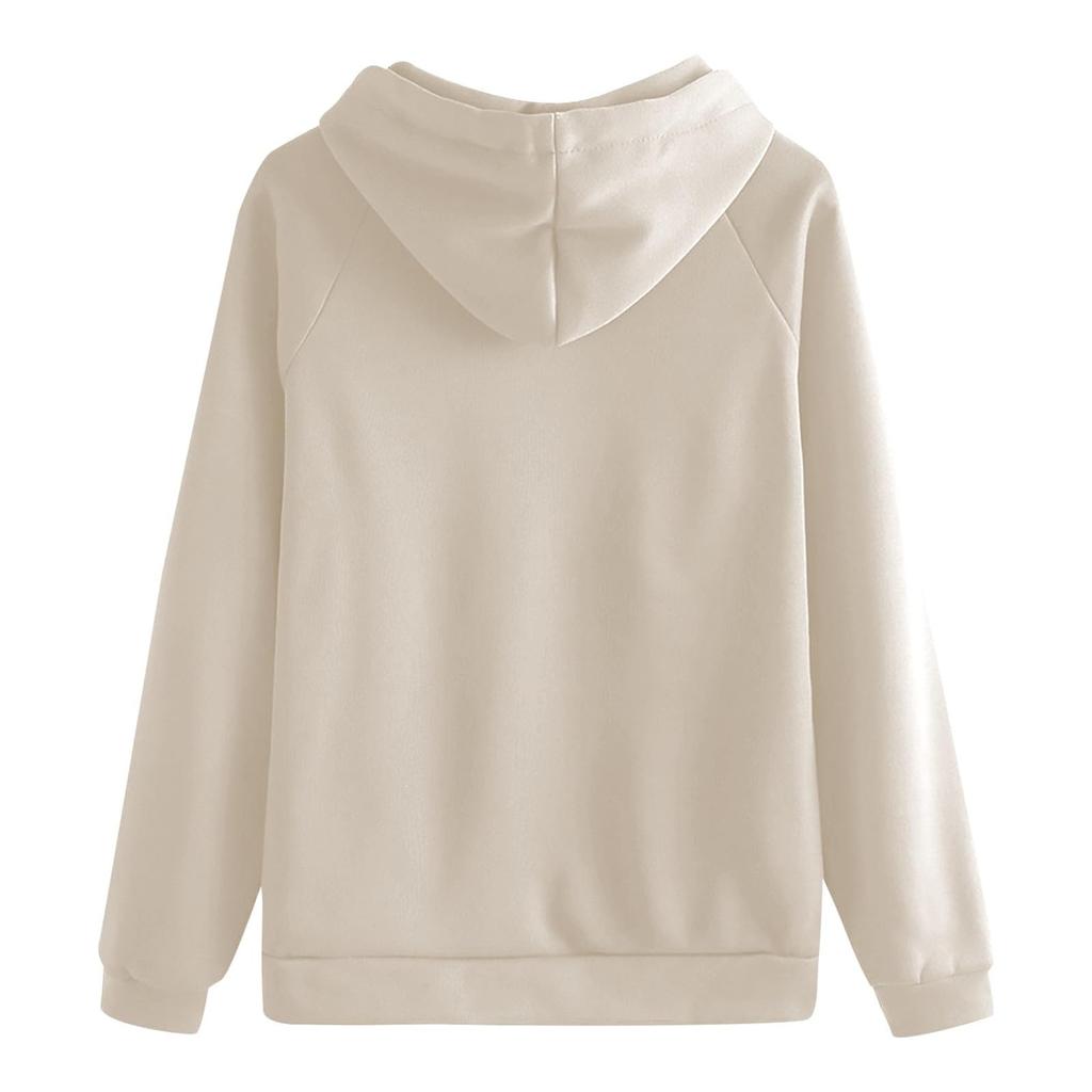 Women's Casual Loose Solid Color Long-sleeved Crewneck Sports Hoodie