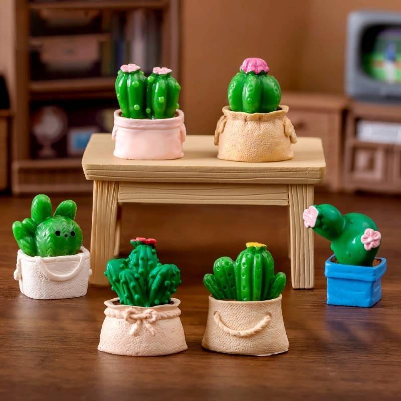 Creative Moss Miniature Artificial Cactus Cartoon Style Resin Garden Decor Piece