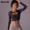 Auroth Women Yoga Long Sleeve Shirts Knit Quick Dry Fitness Running Top Stretch Breathable Gym Sports Shirts