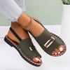 Women's Metallic Buckle Decor Flat Sandals Casual Open Toe Summer Shoes Lightweight Ankle Strap Sandals