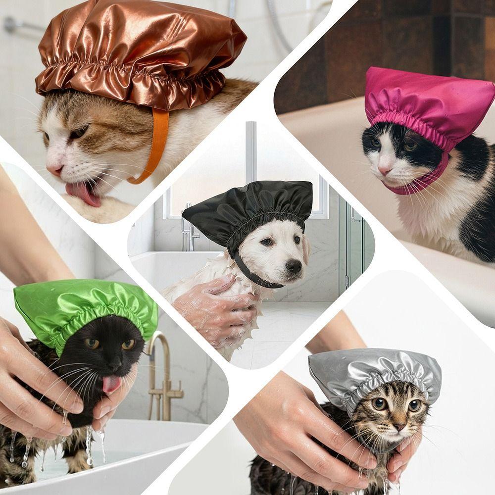 Reusable Pet Shower Cap Adjustable Waterproof Headgear Premium Bath Ear Covers Dog