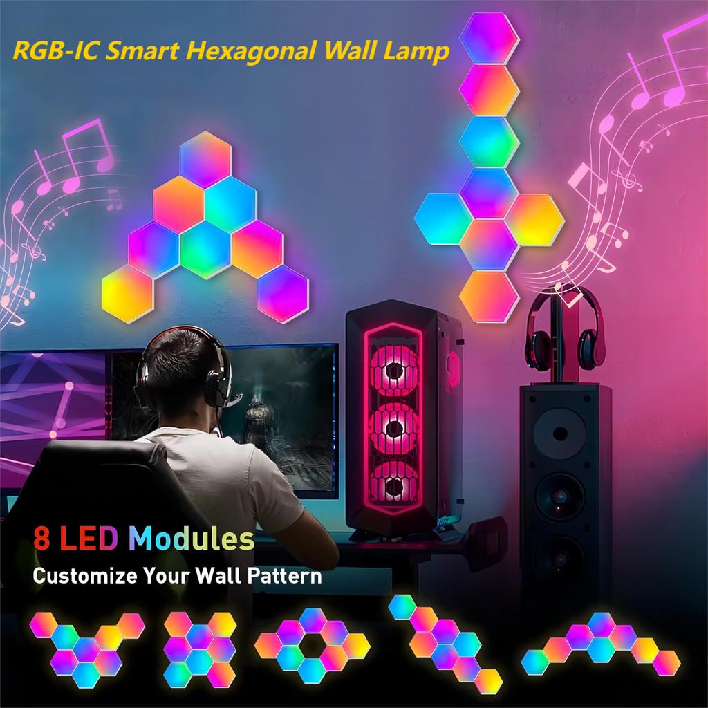 RGB-IC Интеллектуальная шестиугольная настенная лампа с изменяемым цветом, окружающий ночник, лампа для атмосферы игровой комнаты, DIY форма, музыкальный ритм, атмосферное освещение