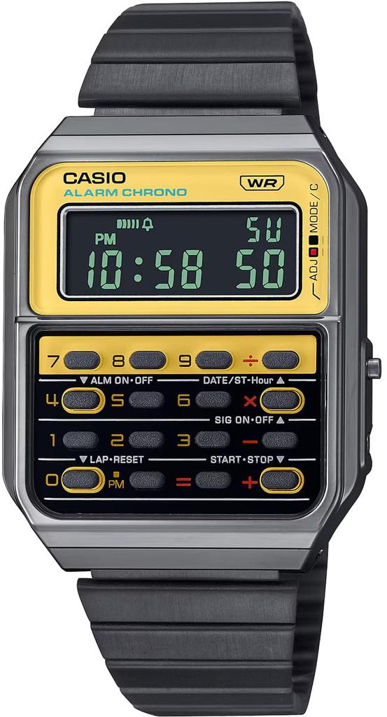 Casio Vintage Series Digital Watch with 8 Digit Calculation Function Heritage Colors Unisex Metal Band Gunmetal X Yellow Overseas Model [Casio]