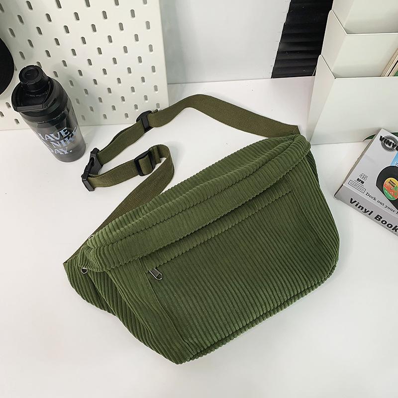 Large Capacity Corduroy Breast Bag Women'S Autumn Simple Casual Messenger Bag Commuter Solid Color Cycling Backpack